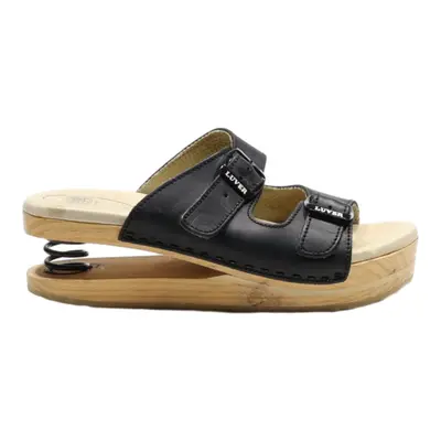 LUVER Slider Sandals Black Leather Womens UK 8