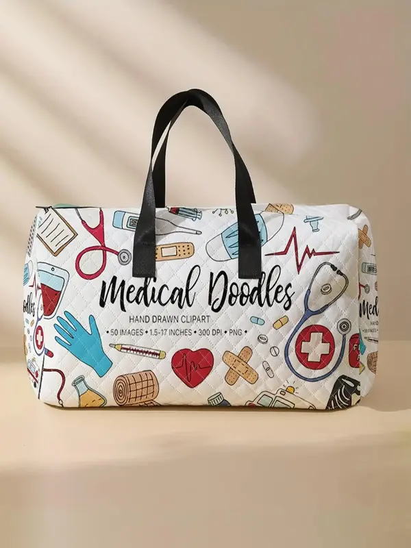 Doctor's Equipment Print Tote Bag, Large Capacity Travel Duffle Bag, Portable Overnight Bag, Fashionable Travel Bag for Women...