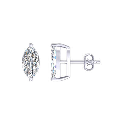 Certified Lab Grown Four Prong Marquise Cut Diamond Stud Earring | 14K White Gold 6 ct. tw.