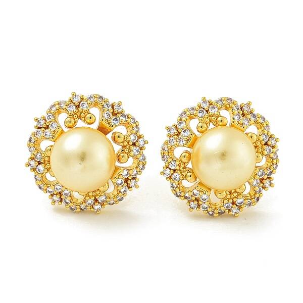 Brass Micro Pave Clear Cubic Zirconia Stud Earrings