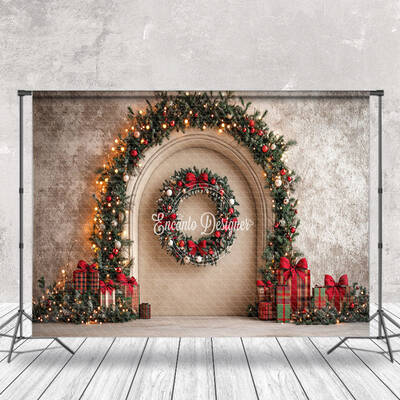 Retro Beige Wall Wreath Gifts Christmas Backdrop - Aperturee