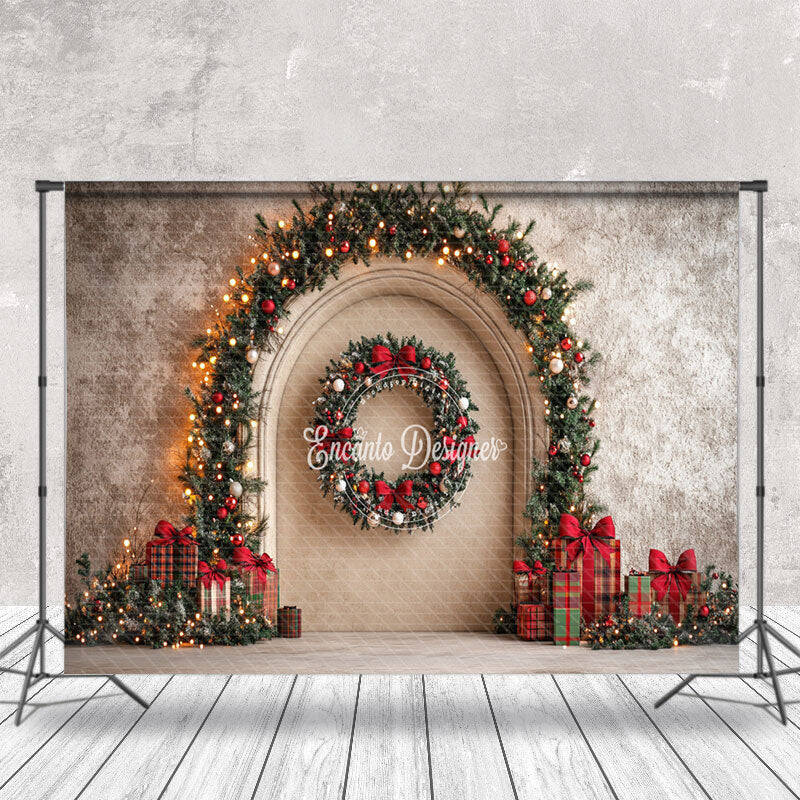 Retro Beige Wall Wreath Gifts Christmas Backdrop - Aperturee