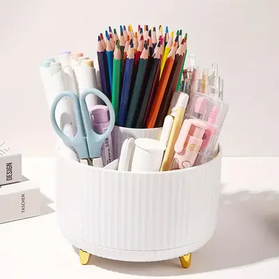 Rotatable Desktop Pen Holder, 1 Count 5 Slot Rotating Pen Organizer, Modern Simple Multi-grid Multifunctional Pencil Storage ...