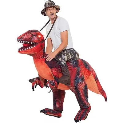 GOOSH Inflatable T-Rex Dinosaur Costume for Adults - Red Glowing Eyes & Unique Printing - Halloween Party Cosplay Set - 63IN/...