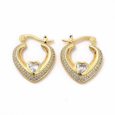 Clear Cubic Zirconia Heart Hoop Earrings with Glass