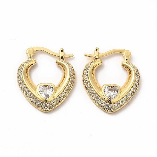 Clear Cubic Zirconia Heart Hoop Earrings with Glass