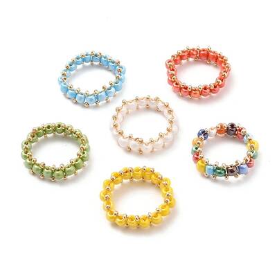 Round Glass Seed Beaded Finger Rings