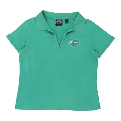 Harley Davidson Graphic Polo Shirt - XL Green Cotton