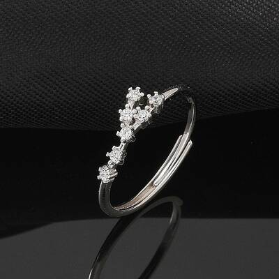 Constellations Rhodium Plated 925 Sterling Silver Micro Pave Clear Cubic Zirconia Adjustable Rings for Women