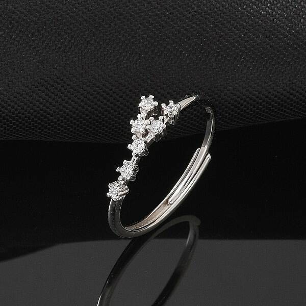 Constellations Rhodium Plated 925 Sterling Silver Micro Pave Clear Cubic Zirconia Adjustable Rings for Women