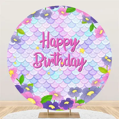 Colorful Scales Mermaid Round Backdrop For Birthday - Aperturee