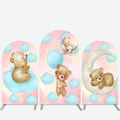 Aperturee Bear Cloud Pink Space Birthday Party Arch Backdrop Kit | Round Arch Backdrop Cover | Diy Arch Backdrop Cover | Chia...