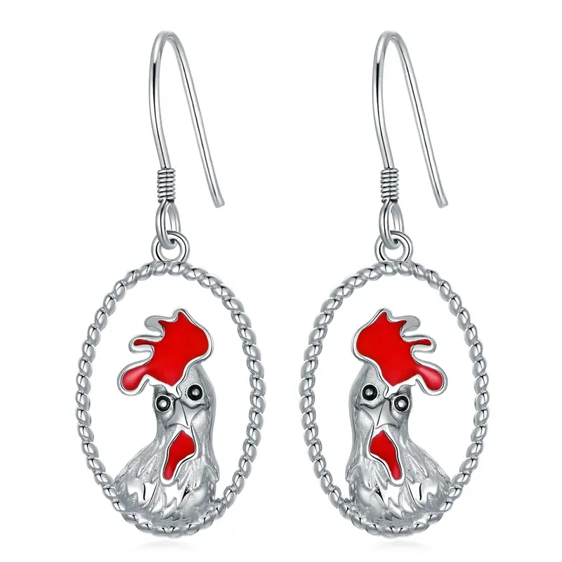 Sterling Silver Rooster Drop Earrings