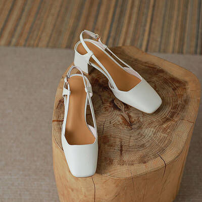 CHIKO Odda Square Toe Block Heels Slingback Shoes