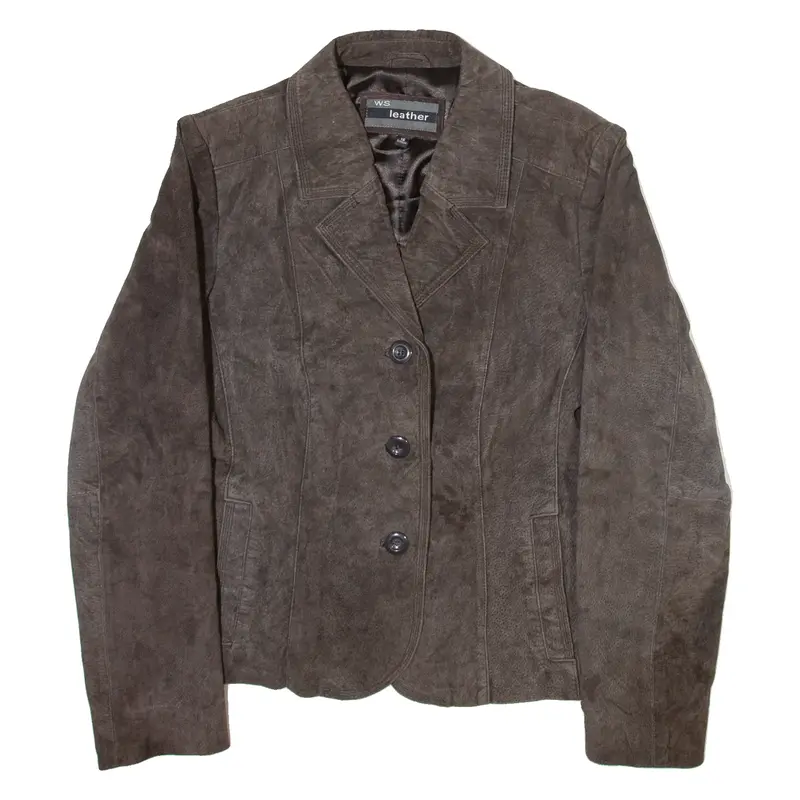 WS LEATHER Womens Blazer Jacket Brown Leather UK 16