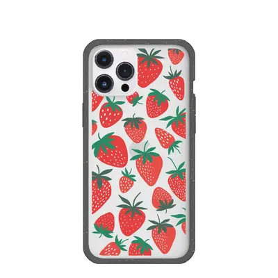 Clear Strawberries iPhone 12 Pro Max Case With Black Ridge