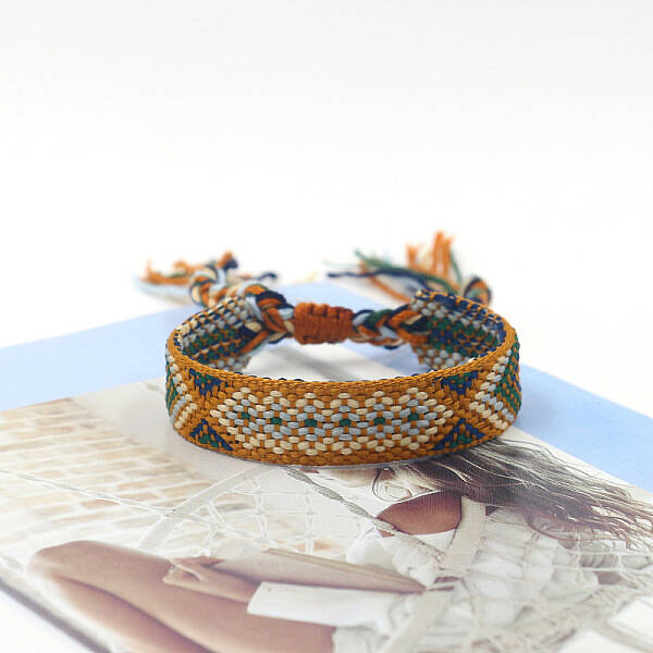 Polyester Braided Rhombus Pattern Cord Bracelet