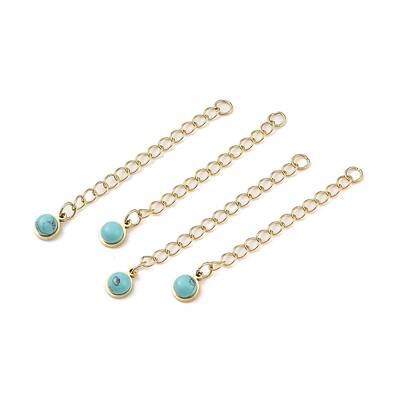Ion Plating(IP) 316 Surgical Stainless Steel Curb Chain Extender with Synthetic Turquoise Round Charm