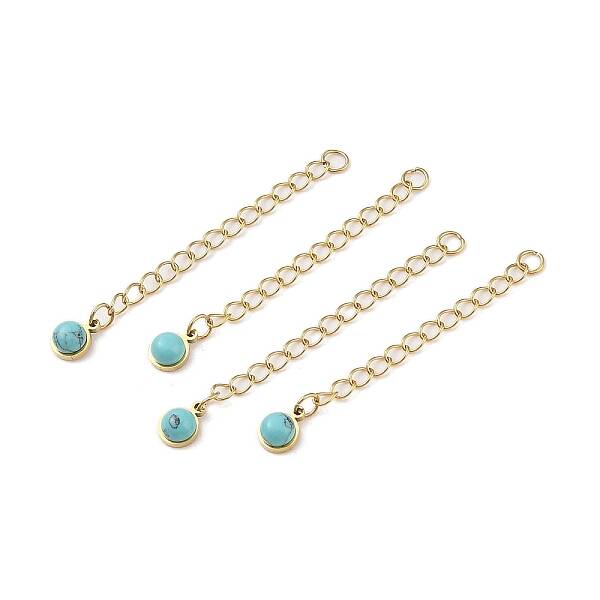 Ion Plating(IP) 316 Surgical Stainless Steel Curb Chain Extender with Synthetic Turquoise Round Charm