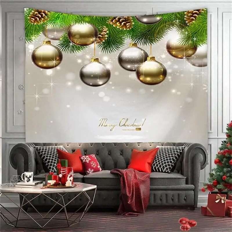 Glitter Silver Ball Merry Christmas Theme Wall Tapestry - Aperturee