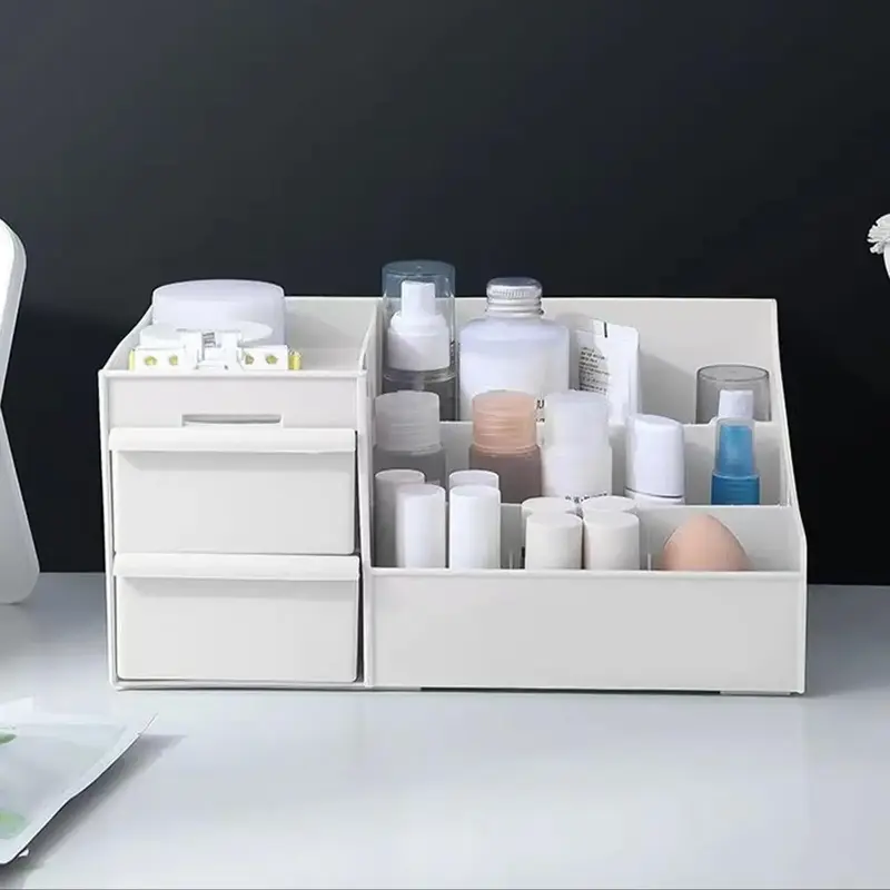 Solid Color Table Storage Box with Drawer, Desktop Makeup Organizer, Home Desk Organizer for Bedroom Bathroom Vanity, Home Or...