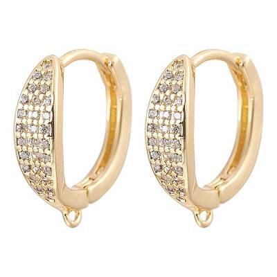 Brass Micro Pave Clear Cubic Zirconia Hoop Earring Findings