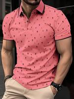 Men's Cactus Print Short Sleeve Polo Shirt, Regular Fit Casual Half Button Collar Top, Men's Clothes for Daily Wear