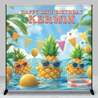 Personalized Summer Pineapple 10th Birthday Backdrop - Aperturee