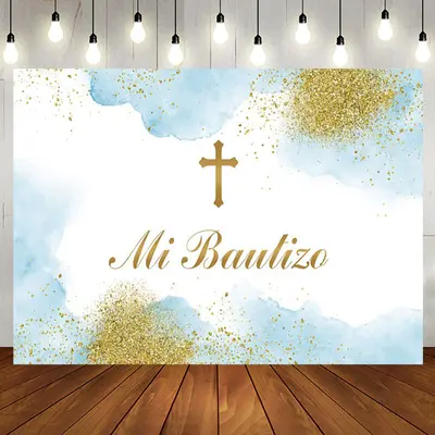 Mi Bautizo Cross Cloud Glitter Boho Baptism Backdrop - Aperturee