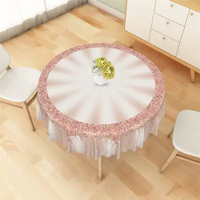 Rose Gold Glitter Silver Diamonds Round Tablecloth - Aperturee