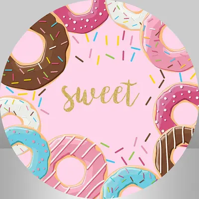 Aperturee Pink Sweet Dount Happy Birthday Round Backdrop Kit | Custom Round Backdrop | Round Backdrop Cover Diy | Round Backd...