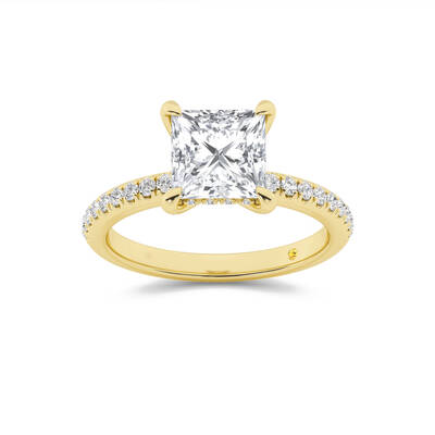 Aurelia Half Coverage Hidden Halo Princess Cut Lab Grown Diamond Engagement Ring | 18K Yellow Gold 3 1/2 CT. TW.