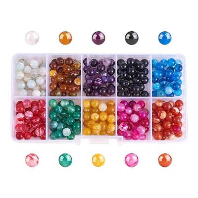 300Pcs 10 Colors Natural Striped Agate/Banded Agate Beads
