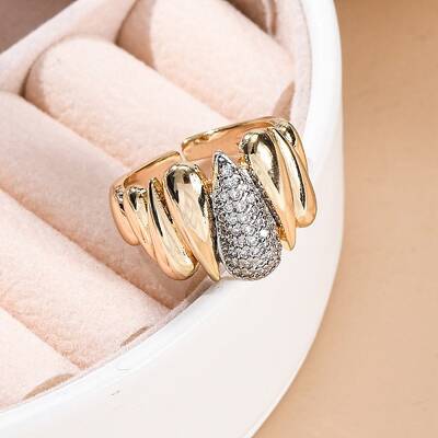 Brass Micro Pave Clear Cubic Zirconia Cuff Finger Rings for Women