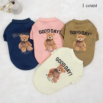 Cute Bear Print Pet Sweatshirt, 1 Count Warm Pet Clothes for Autumn and Winter, Pet Clothes for Dogs & Cats, Personalized Fa...