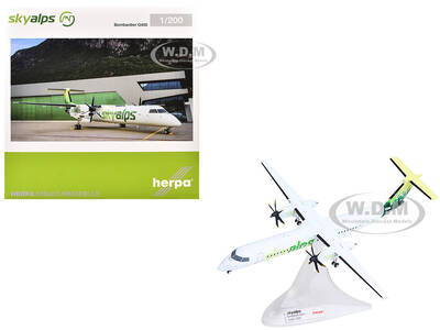 Bombardier Q400 Commercial Aircraft Sky Alps (9H-PAUL) White with Green Tail Graphics 1/200 Diecast Model Airplane by Herpa