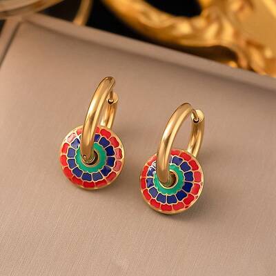 304 Stainless Steel Enamel Hoop Earrings