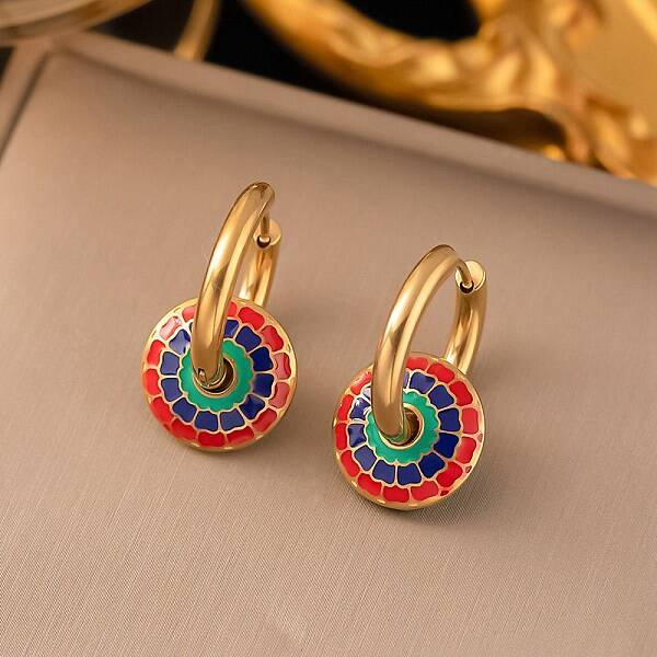 304 Stainless Steel Enamel Hoop Earrings
