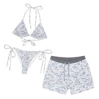 Couple Burlebo Bikini and Short Set, Athletic Short - White Camo - Grey Liner Men Shorts, Women Bikini Set, Burlebo Everyday ...