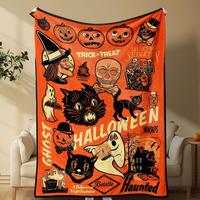 Halloween Themed Blanket, Spooky Patterned Soft Warm Throw Blanket, Halloween Decor, Bedroom Bedding Blankets, Warm Napping B...