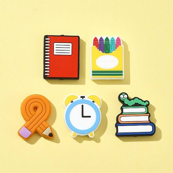 Study Theme 5Pcs 5 Styles Eco-Friendly Silicone Focal Beads