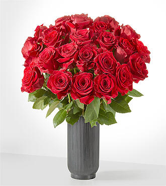 Red Rose Bouquet - 24 Roses with Black Ceramic Vase - FedEx