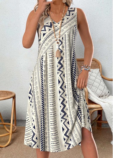Modlily Multi Color Tribal Print A Line Sleeveless Dress - M