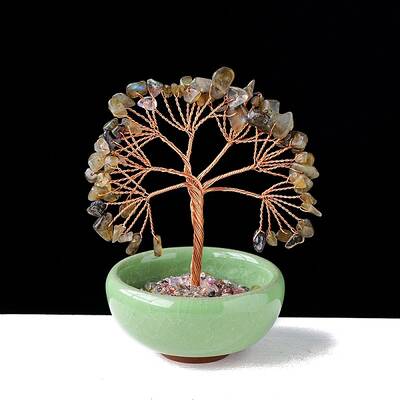 Natural Labradorite  Chips Tree of Life Decorations with Bowl Base