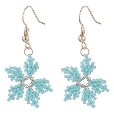 Glass Seed Braided Snowflake Dangle Earrings