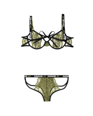 Savage Af Cutout Bra and Caged Panty - Olive - M/l