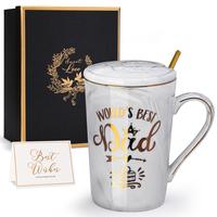 Father's day Gifts for Dad from Daughter Son, Worlds Best Dad Mug - 14Oz Grey Marble Coffee Mug with Gold Print, Birthday Gif...