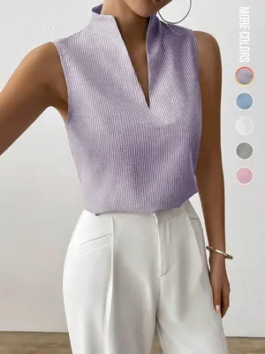 Women's Striped Print Curved Hem Tank Top, Casual Sleeveless Top for Work Office Business, Ladies Clothes for Summer, Womensw...