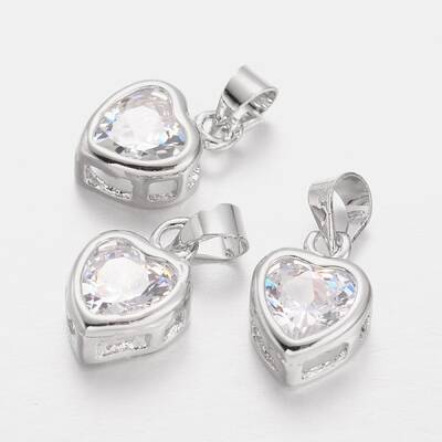 Heart Brass Cubic Zirconia Charms