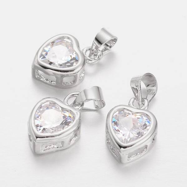 Heart Brass Cubic Zirconia Charms